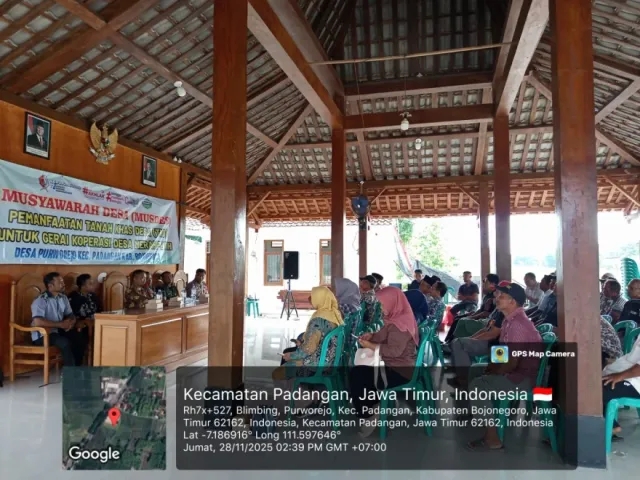 Musdes Pemanfaatan Tanah Kas Desa untuk Pembangunan Gerai Koperasi Desa Merah Putih Desa Purworejo, Padangan, Bojonegoro